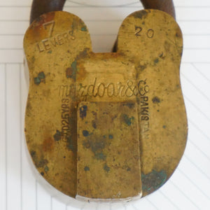 Antique Solid Brass MAZDOAR & CO Lock and Original Key. 7 Levels. G.I.D. 25 Years