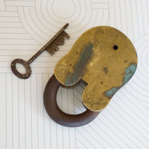 Antique Solid Brass MAZDOAR & CO Lock and Original Key. 7 Levels. G.I.D. 25 Years