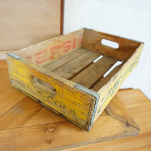 1970s Vintage PEPSI COLA Soda Bottles Yellow Tray Crate Container