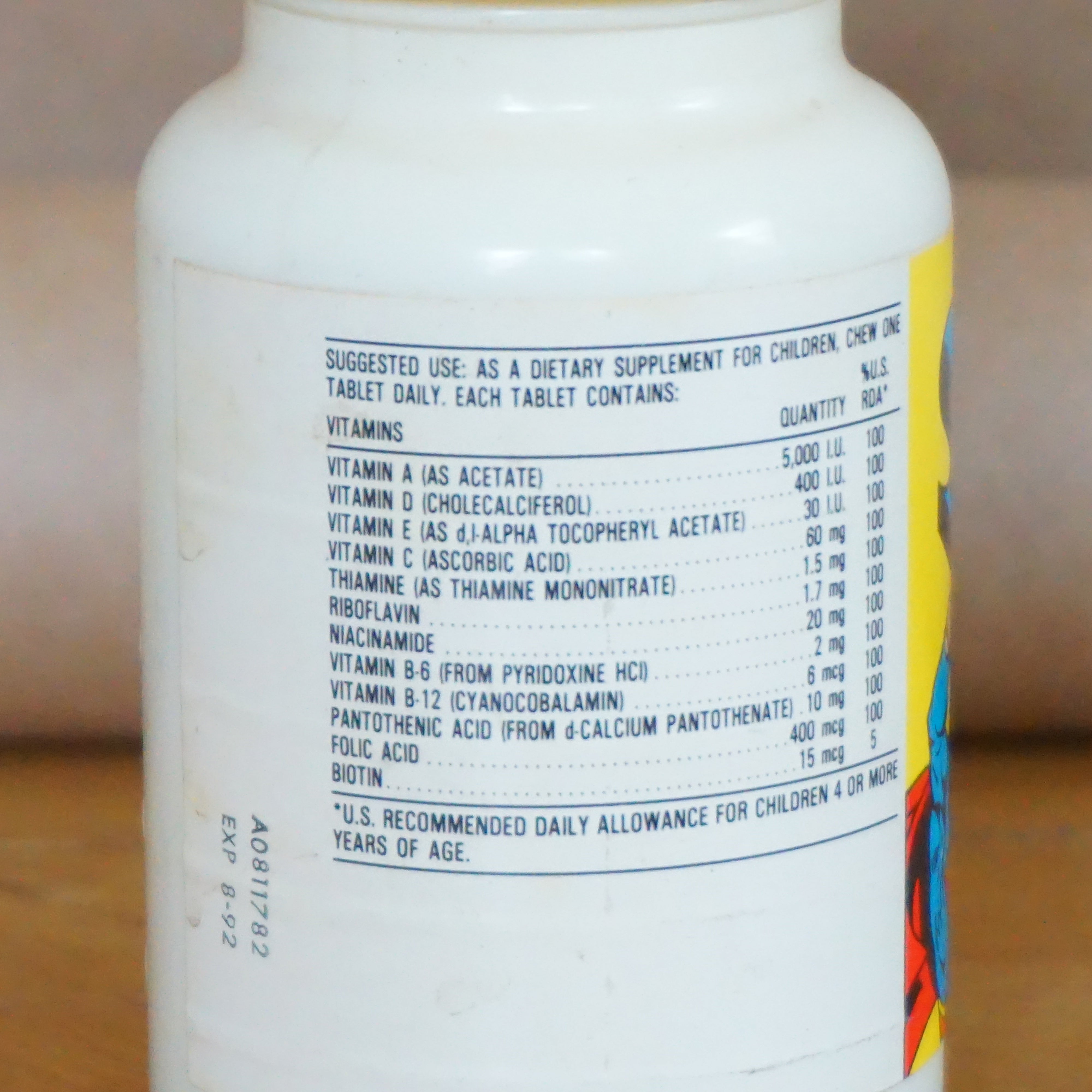 1989 Vintage DC COMICS Superman Children's Chewable Vitamins. Made in USA.