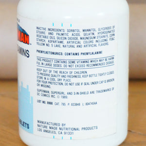 1989 Vintage DC COMICS Superman Children's Chewable Vitamins. Made in USA.