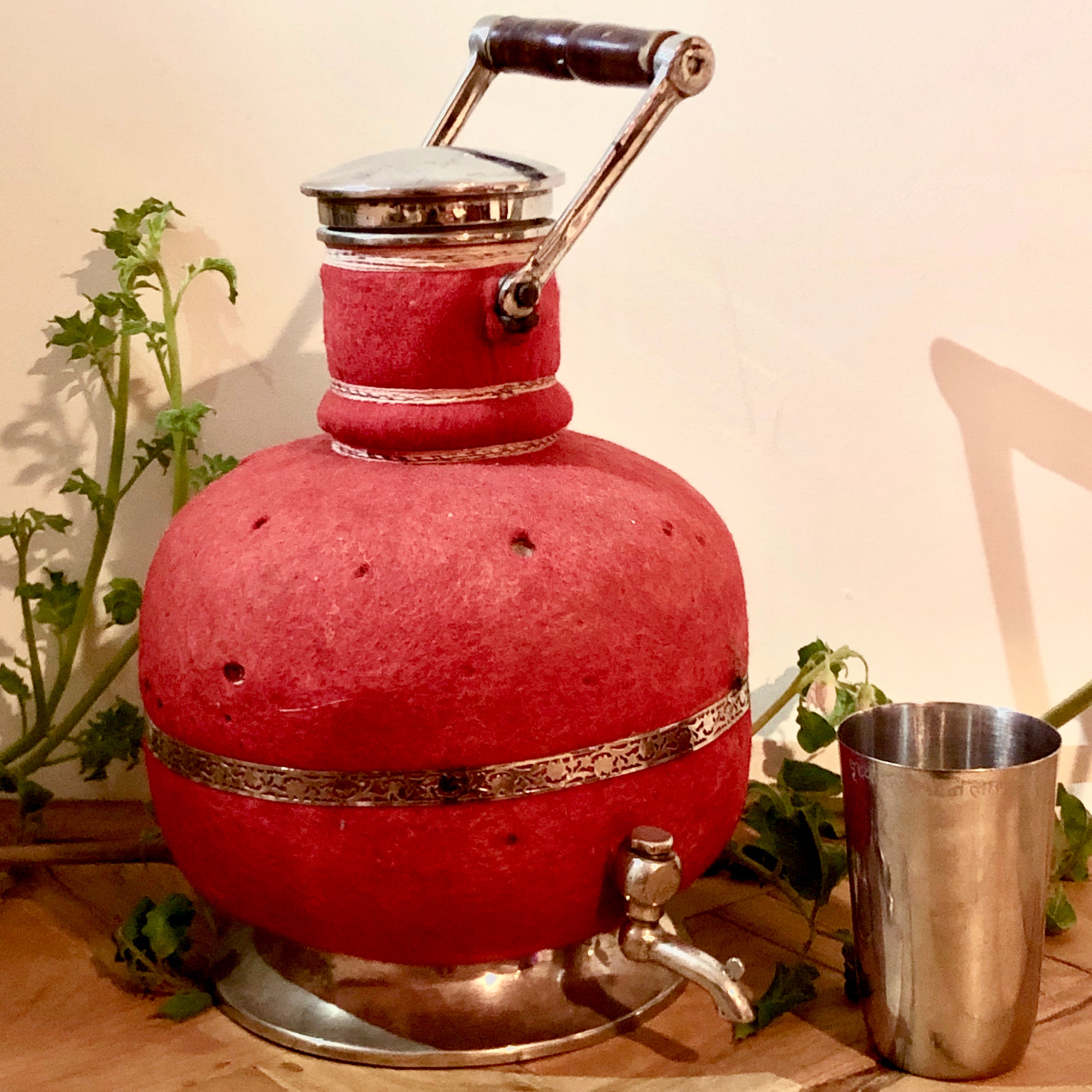 Rare Vintage Moroccan Red Teapot Thermos with Built in Pourer and Removable Cup