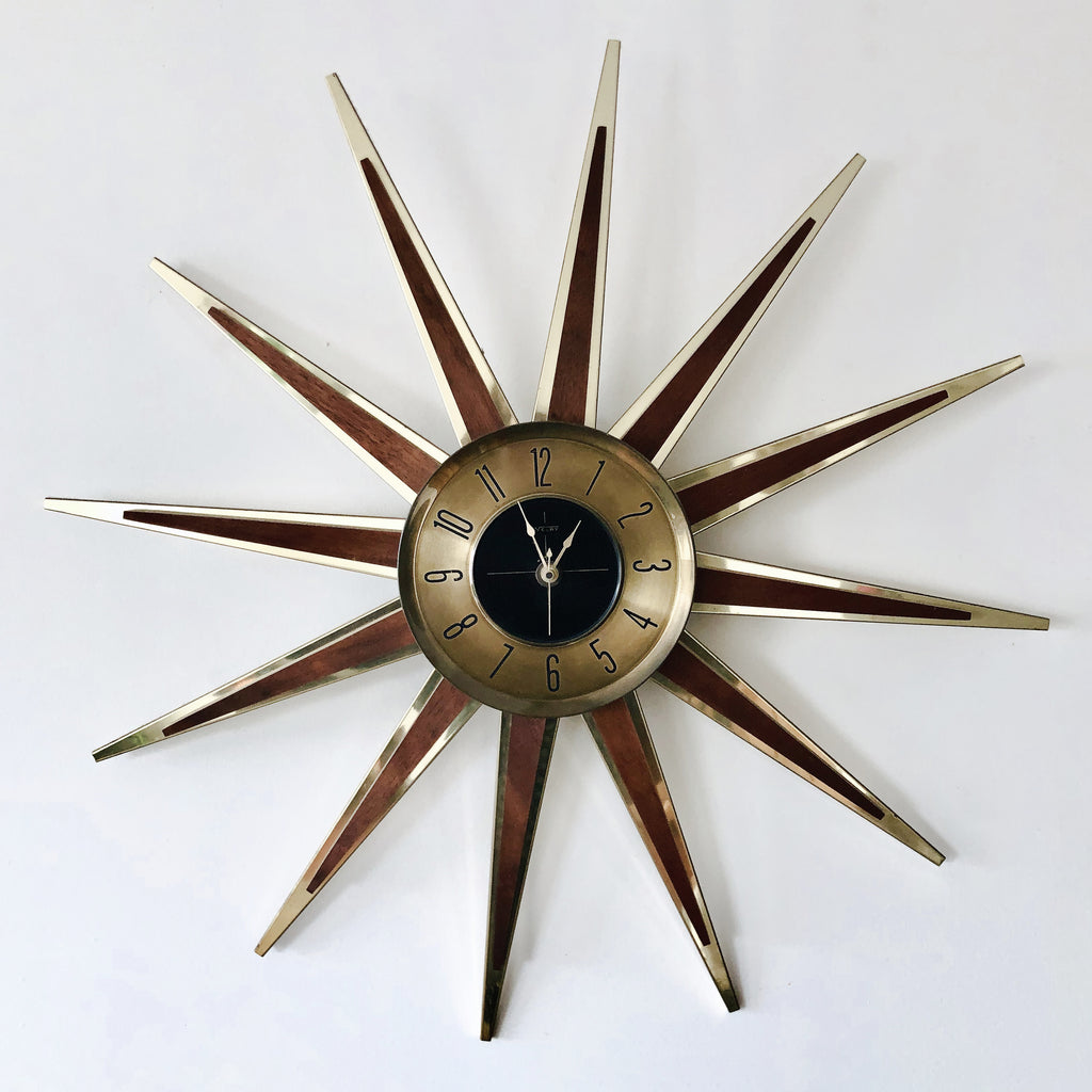 Mid-Century Starburst Wall Clock by Welby Division. Made in USA.