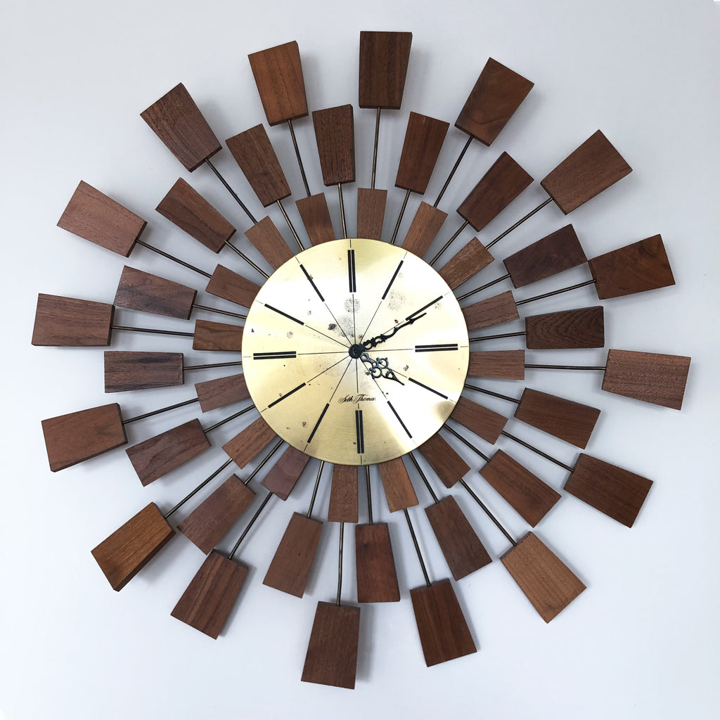 1970s Grandeur Sunburst Wall Clock by Seth Thomas Starburst