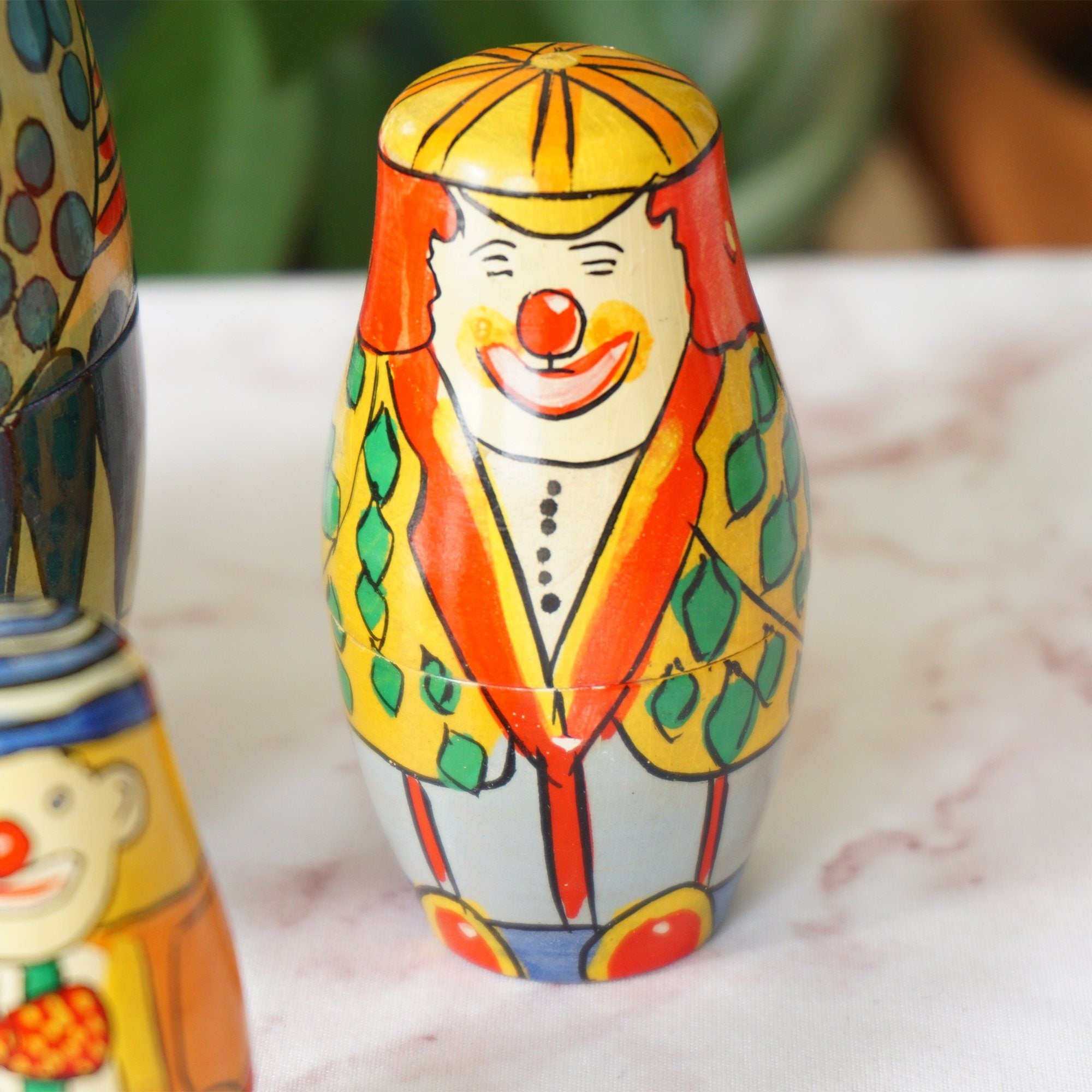 Matryoshka "Матрёшка" Russian Clowns with Musical Instruments Nesting Dolls. Set of 5 Hand Painted Wooden Figures.