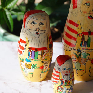 Matryoshka "Матрёшка" Holiday Time Gift Making Santa Nesting Dolls. Set of 5 Christmas Wooden Figures.