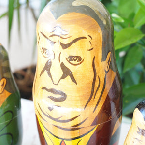 Hand Painted Wood Matryoshka "Матрёшка". Russian Leaders Nesting Dolls. Yeltsin, Gorbachev, Lenin, Stalin, Etc. Set of 5.