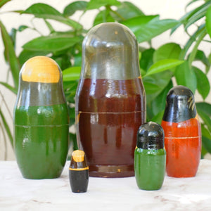 Hand Painted Wood Matryoshka "Матрёшка". Russian Leaders Nesting Dolls. Yeltsin, Gorbachev, Lenin, Stalin, Etc. Set of 5.