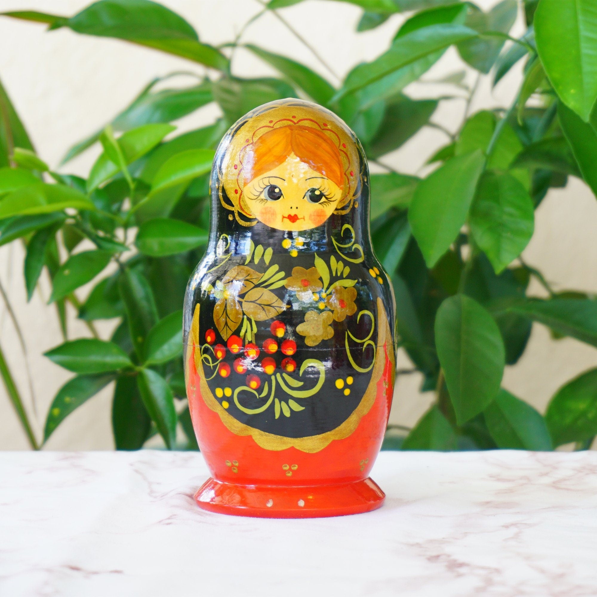 Hand Painted Wood Matryoshka "Матрёшка". Traditional Russian Nesting Dolls.  Set of 5.