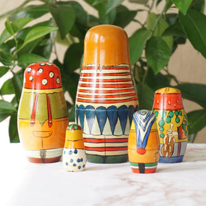 Matryoshka "Матрёшка" Russian Clowns with Musical Instruments Nesting Dolls. Set of 5 Hand Painted Wooden Figures.