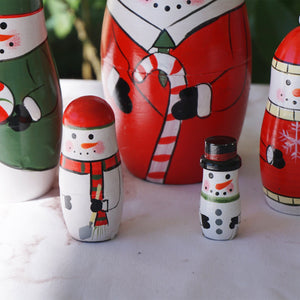 Matryoshka "Матрёшка" Holiday Time Snowmen Nesting Dolls. Set of 5 Christmas Wooden Figures.