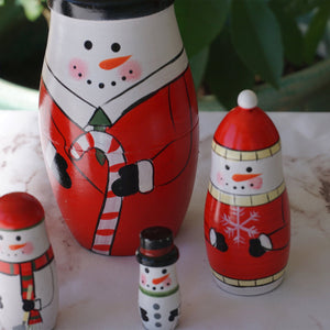 Matryoshka "Матрёшка" Holiday Time Snowmen Nesting Dolls. Set of 5 Christmas Wooden Figures.