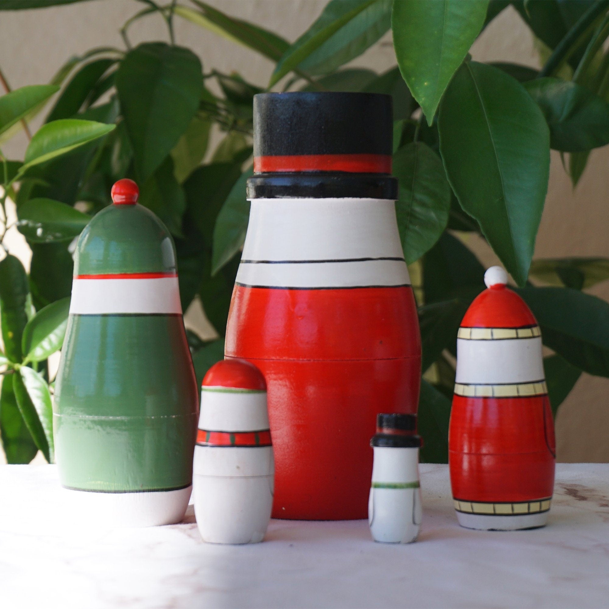 Matryoshka "Матрёшка" Holiday Time Snowmen Nesting Dolls. Set of 5 Christmas Wooden Figures.