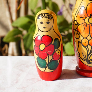Hand Painted Wood Matryoshka "Матрёшка" Traditional Russian Nesting Dolls. Set of 3.